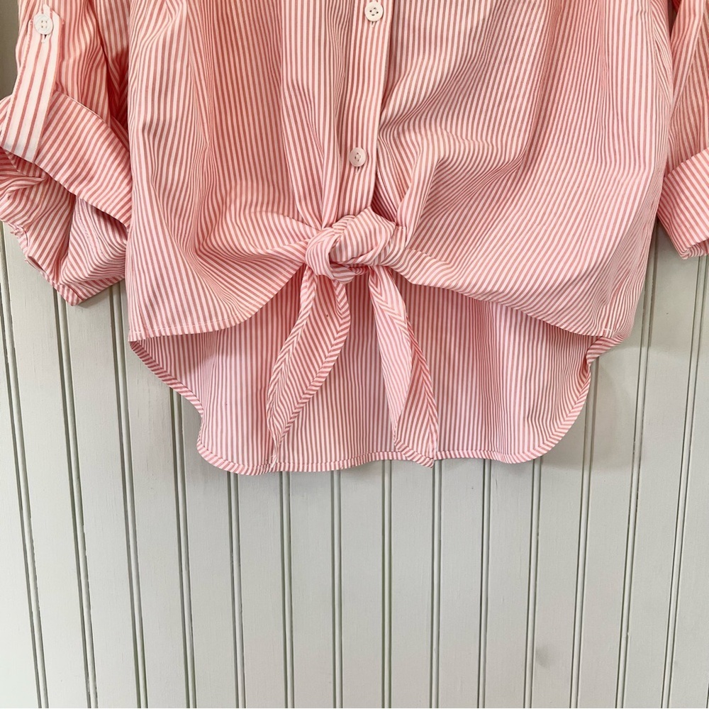 Chicos Structured Striped Button Down Tie Front T… - image 3